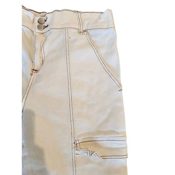 Vintage 90s White Cargo Pants Jeans Size L Baggy Wide Leg Rave - Picture 3 of 6